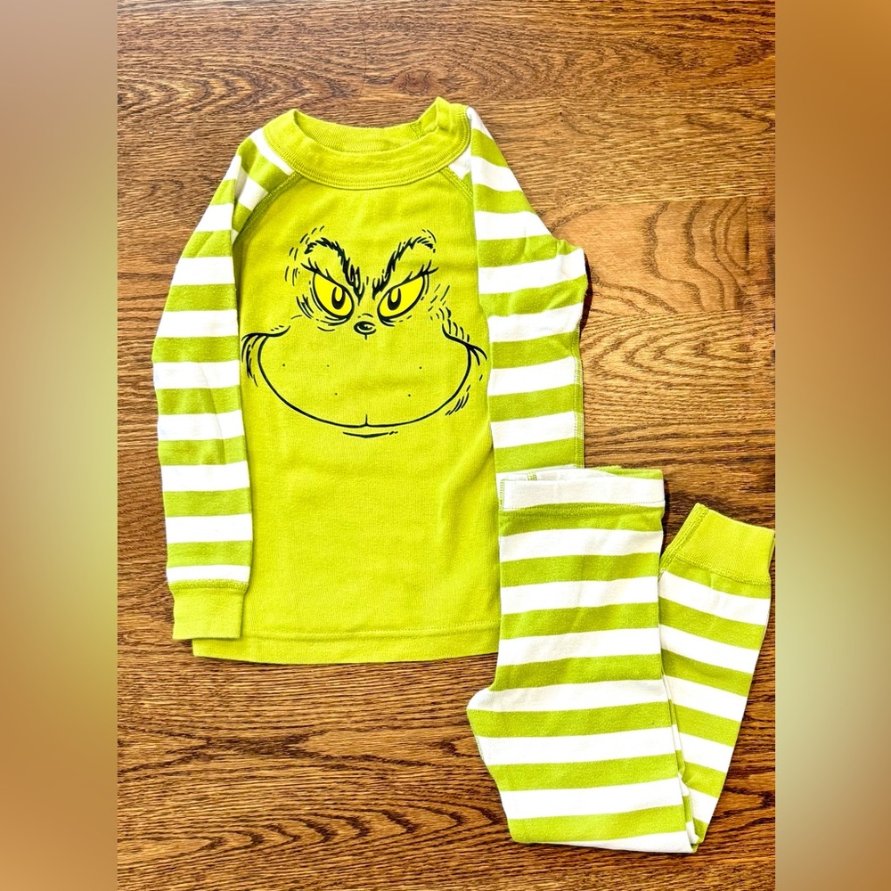 Kids Grinch Green Striped Pajama Set